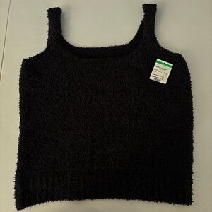 SKIMS cozy fuzzy knit teddy fleece tank top in black